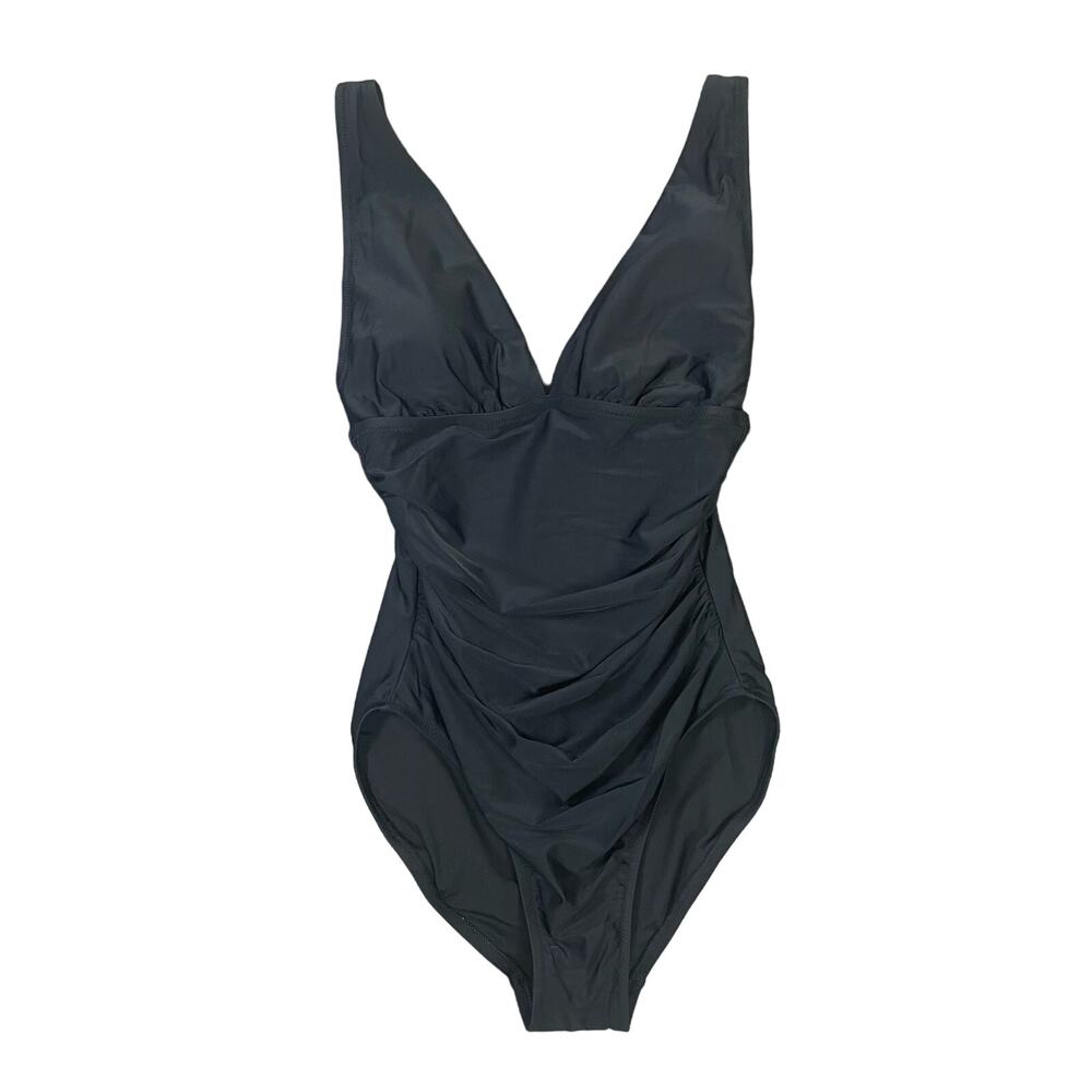 J Crew Ruched Plunging V Neck One Piece Swimsuit US Women's S New